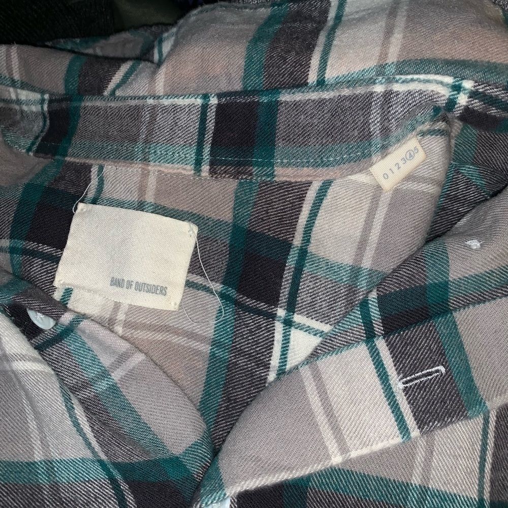 BOY. BAND OF OUTSIDERS Teal & Grey Flannel Button Down Shirt-8 - Picture 5 of 7
